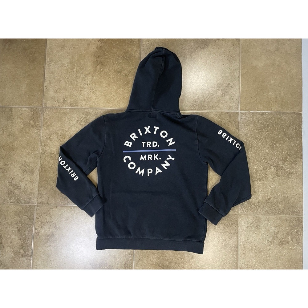 Brixton Hoodie Mens Size S Black Hooded Sweatshirt Sleeve Spell Out